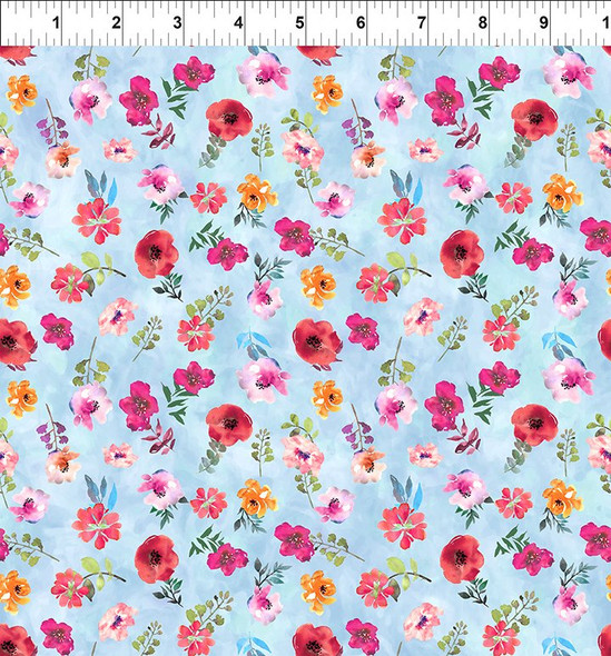 In The Beginning - Glorious Garden 4GAR1 Small Floral Light Blue | SOLD BY THE HALF-YARD